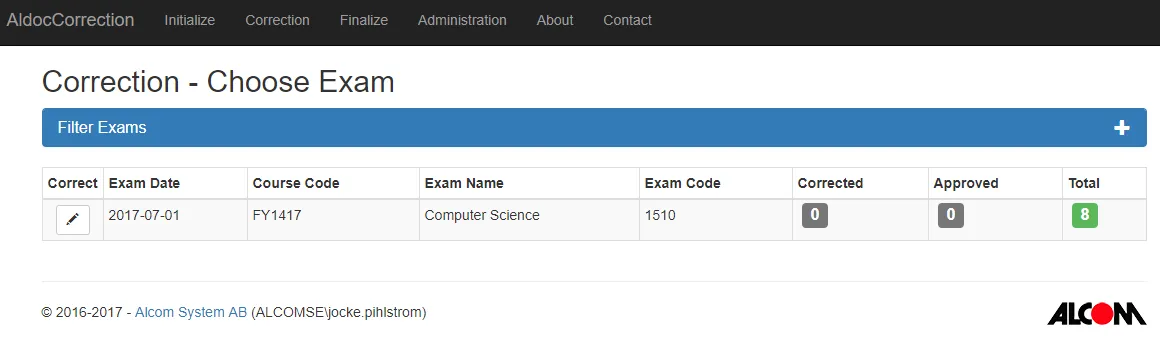 Choose Exam to Correct