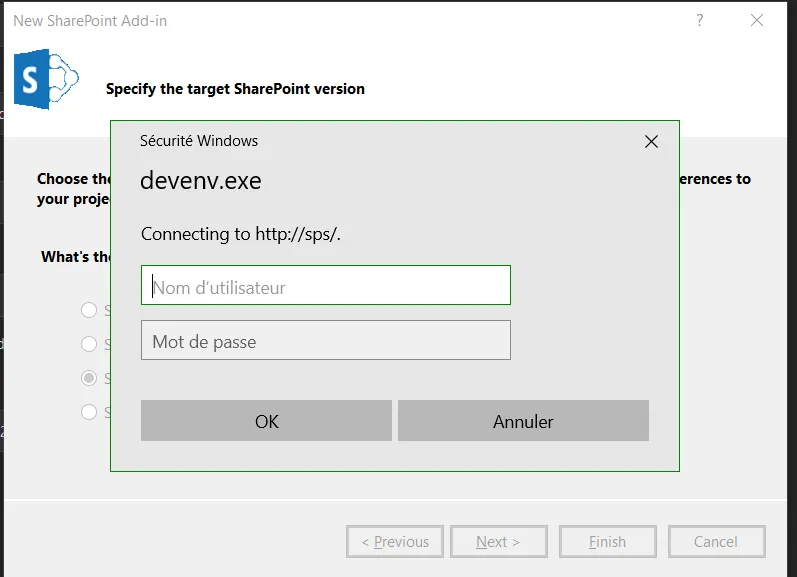 SharePoint Credentials screenshot