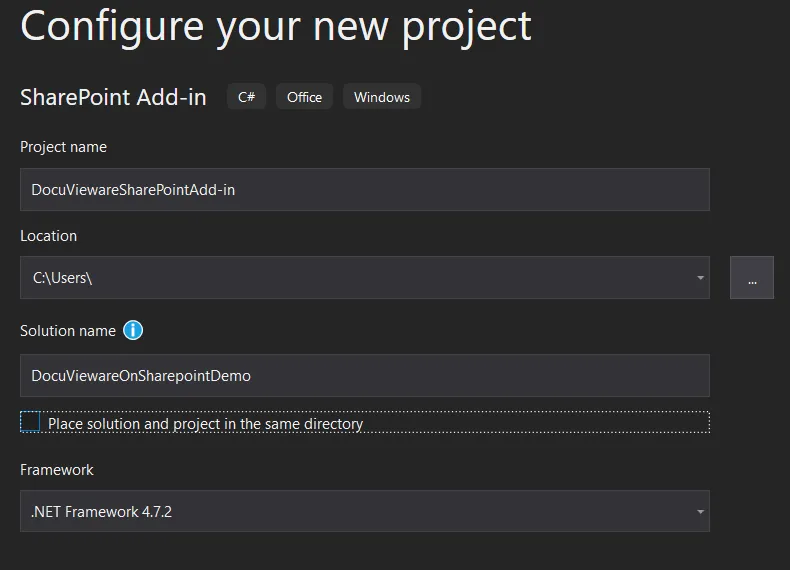 Configure the projects screenshot