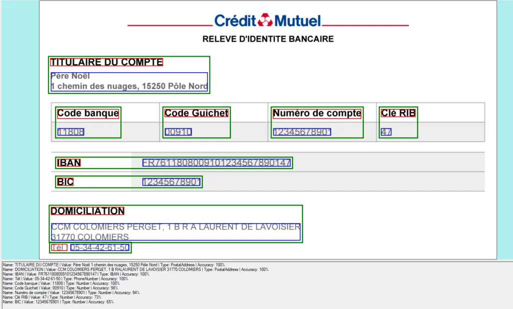 kvp results for a bank statement