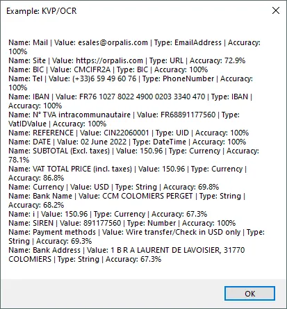 kvp results for an invoice