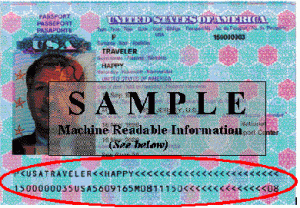 US State Department image of a machine-readable passport ID page (Wikimedia Commons)