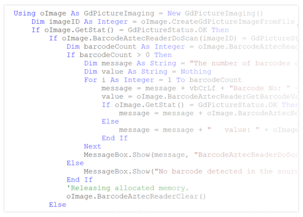 Example of usage Recognizing Aztec Code barcodes