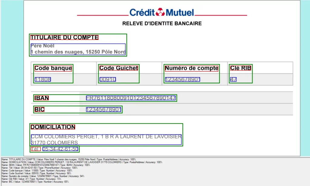 Screenshot of an IBAN showing KVP boxes and results