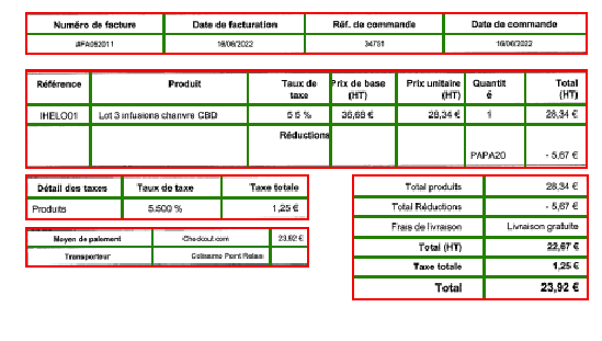 Screenshot of the same document with the detection of the rows and columns