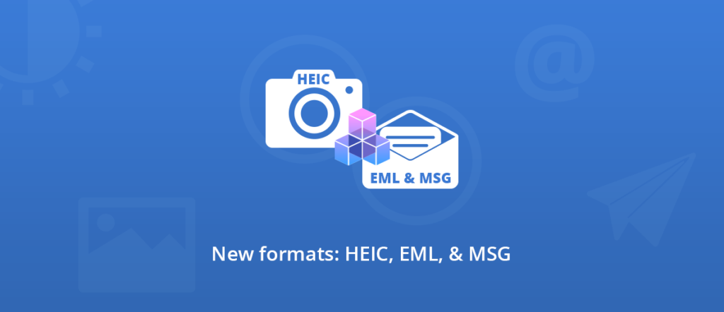 Illustration for the new formats support in GdPicture.NET and DocuVieware SDKs: HEIF/HEIC, EML, and MSG