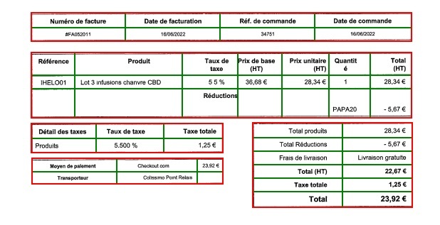 Bounding boxes highlighting the structure of a table